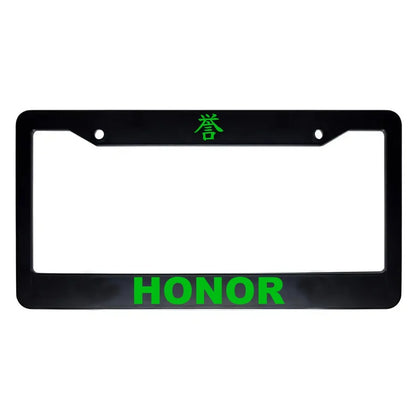 Honor ABS Black Plastic Kanji Japanese License Plate Frame - Green Text