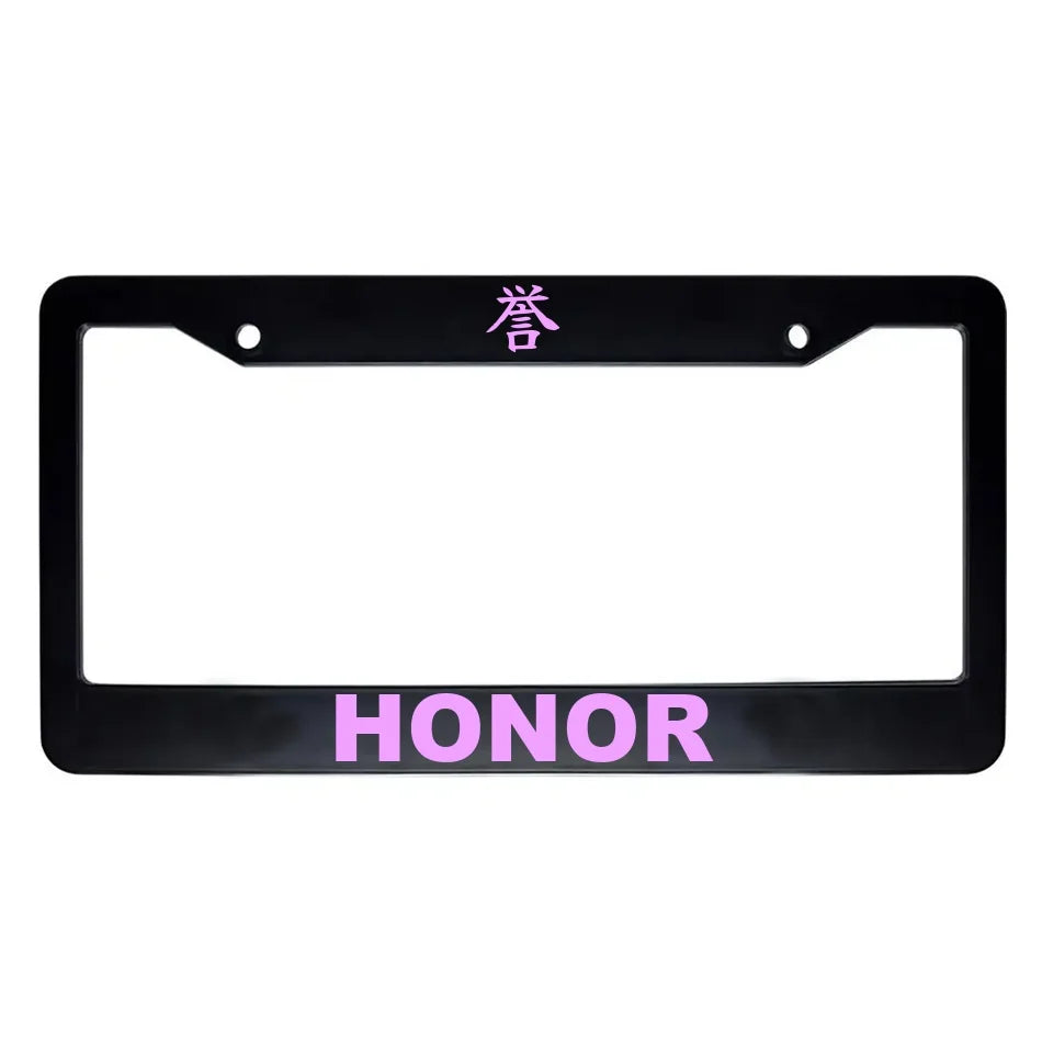 Honor ABS Black Plastic Kanji Japanese License Plate Frame - Pink Text