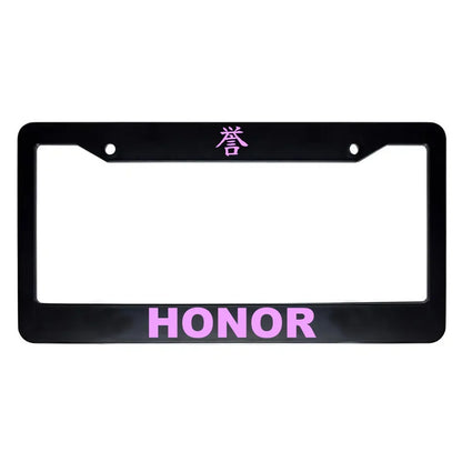 Honor ABS Black Plastic Kanji Japanese License Plate Frame - Pink Text