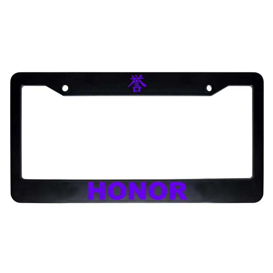 Honor ABS Black Plastic Kanji Japanese License Plate Frame - Purple Text