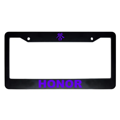 Honor ABS Black Plastic Kanji Japanese License Plate Frame - Purple Text