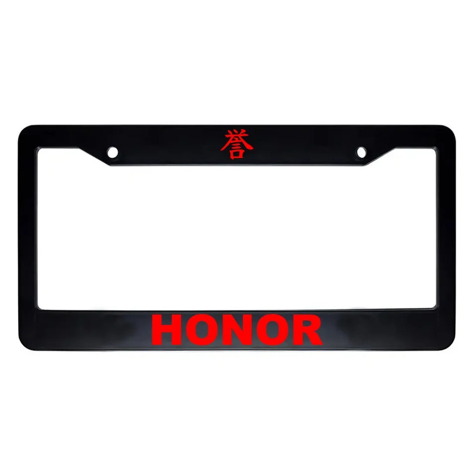 Honor ABS Black Plastic Kanji Japanese License Plate Frame - Red Text