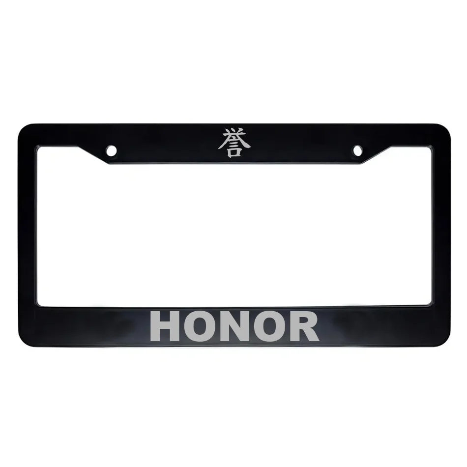 Honor ABS Black Plastic Kanji Japanese License Plate Frame - Silver Text