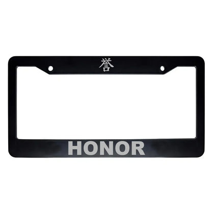 Honor ABS Black Plastic Kanji Japanese License Plate Frame - Silver Text