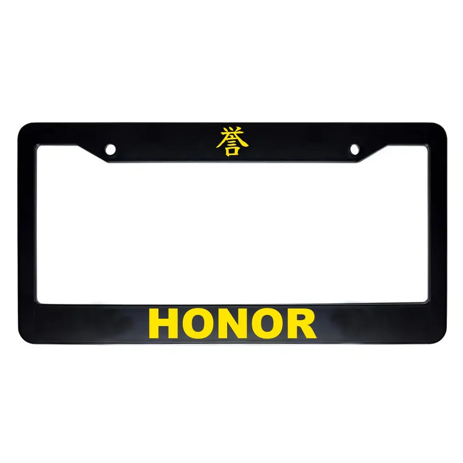Honor ABS Black Plastic Kanji Japanese License Plate Frame - Yellow Text