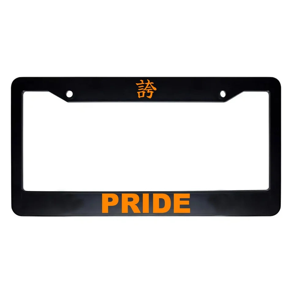 Pride ABS Black Plastic Kanji Japanese License Plate Frame - Orange Text