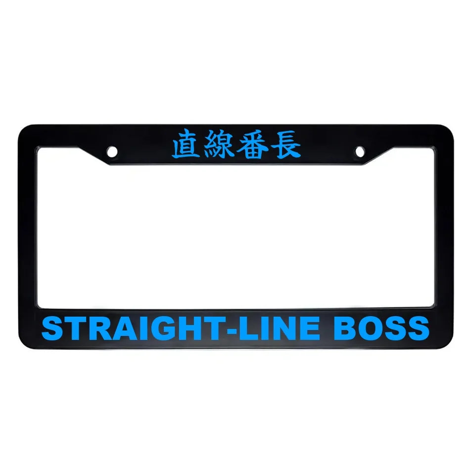 Straight-line Boss ABS Black Plastic Kanji Japanese License Plate Frame - Blue Text