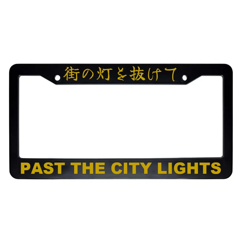 Past the City Lights ABS Black Plastic Kanji Japanese License Plate Frame - Gold Text