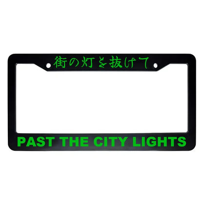 Past the City Lights ABS Black Plastic Kanji Japanese License Plate Frame - Green Text