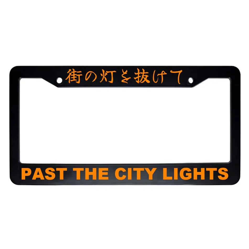 Past the City Lights ABS Black Plastic Kanji Japanese License Plate Frame - Orange Text