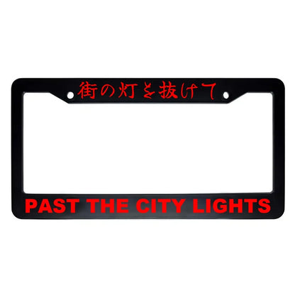 Past the City Lights ABS Black Plastic Kanji Japanese License Plate Frame - Red Text