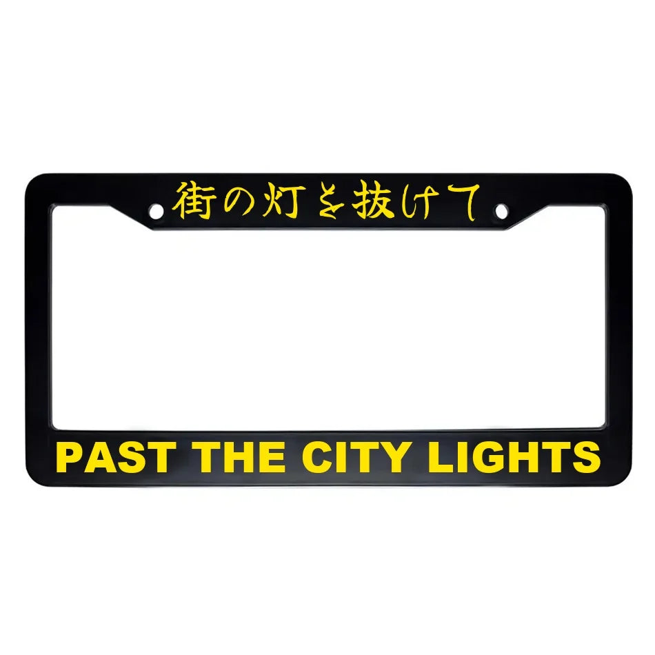 Past the City Lights ABS Black Plastic Kanji Japanese License Plate Frame - Yellow Text