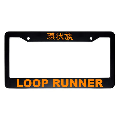 Loop Runner ABS Black Plastic Kanji Japanese License Plate Frame - Orange Text