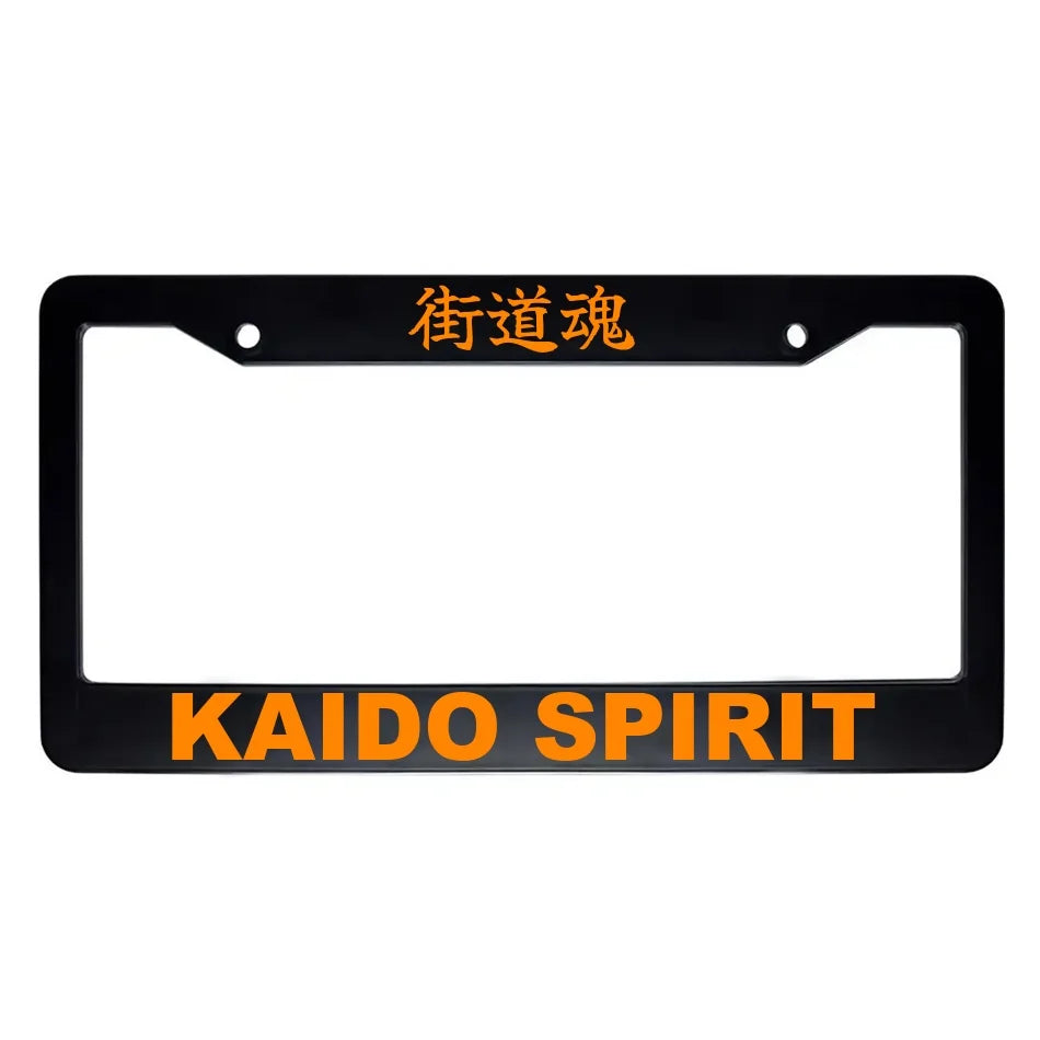 Kaido Spirit ABS Black Plastic Kanji Japanese License Plate Frame - Orange Text
