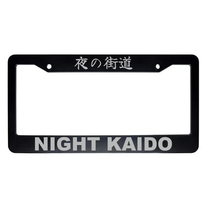 Night Kaido ABS Black Plastic Kanji Japanese License Plate Frame - Silver Text