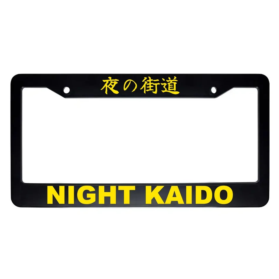 Night Kaido ABS Black Plastic Kanji Japanese License Plate Frame - Yellow Text