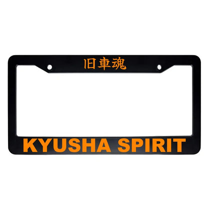 Kyusha Spirit ABS Black Plastic Kanji Japanese License Plate Frame - Orange Text