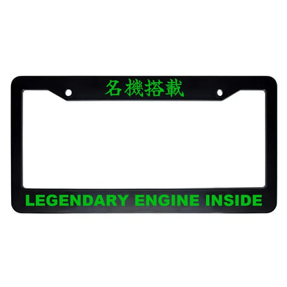 Legendary Engine Inside ABS Black Plastic Kanji Japanese License Plate Frame - Green Text