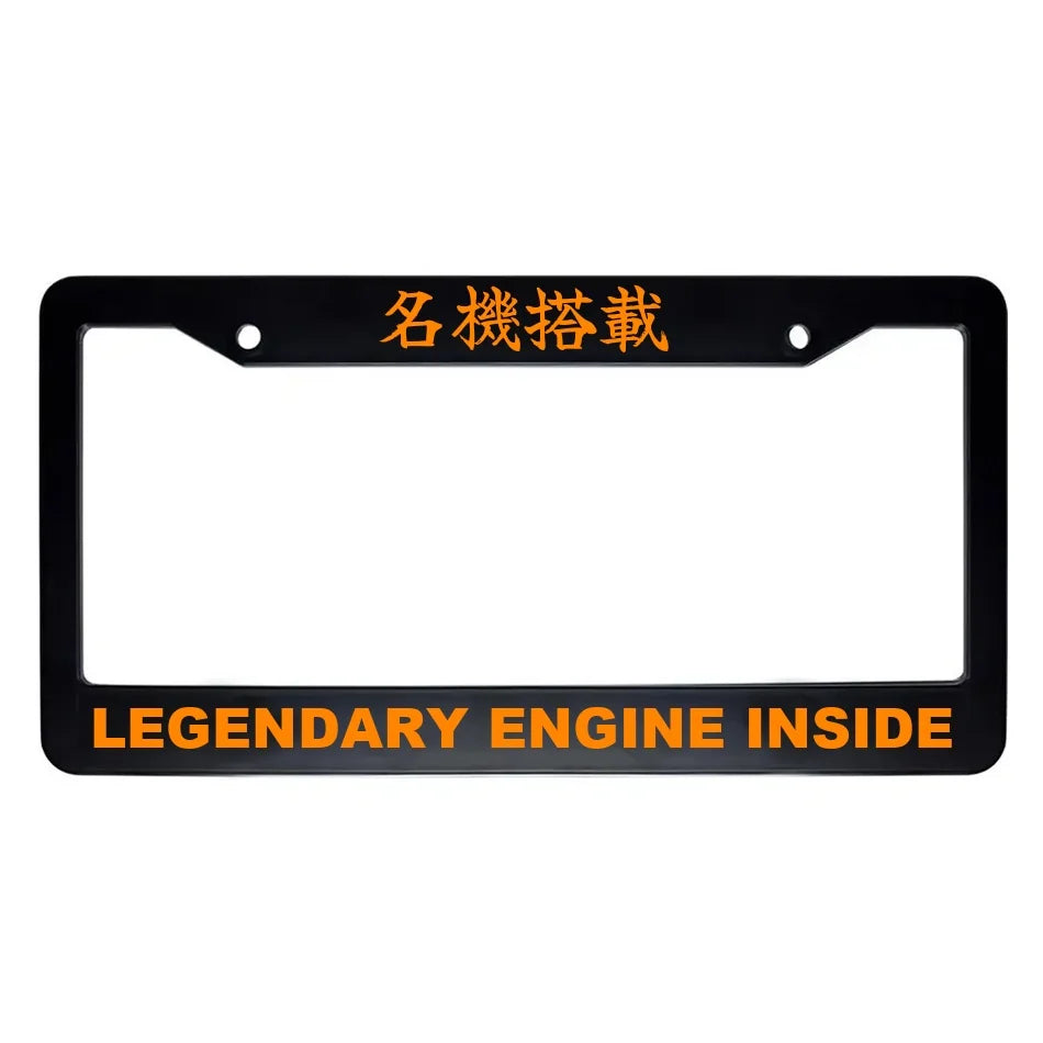 Legendary Engine Inside ABS Black Plastic Kanji Japanese License Plate Frame - Orange Text