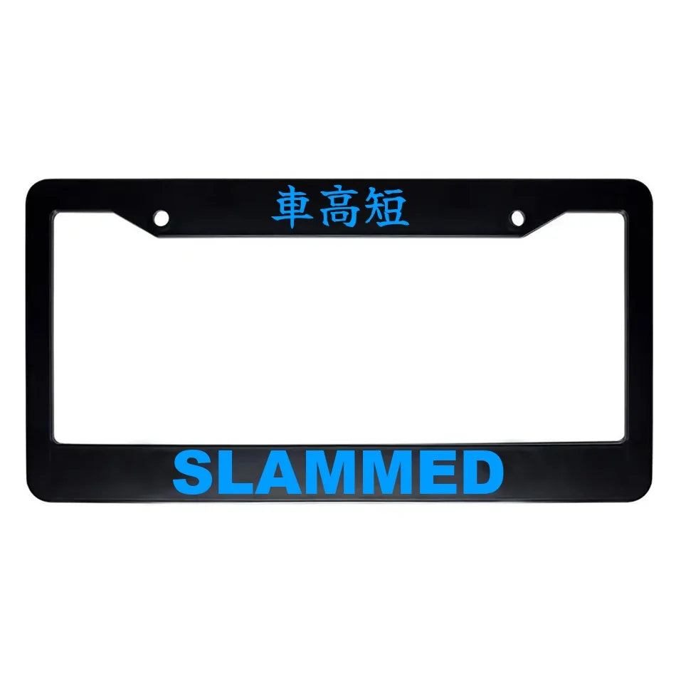 Slammed ABS Black Plastic Kanji Japanese License Plate Frame - Blue Text