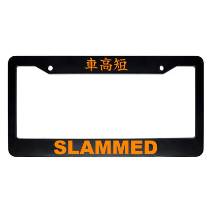 Slammed ABS Black Plastic Kanji Japanese License Plate Frame - Orange Text