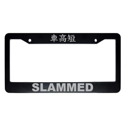 Slammed ABS Black Plastic Kanji Japanese License Plate Frame - Silver Text