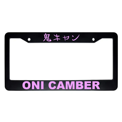 Oni Camber ABS Black Plastic Kanji Japanese License Plate Frame - Pink Text