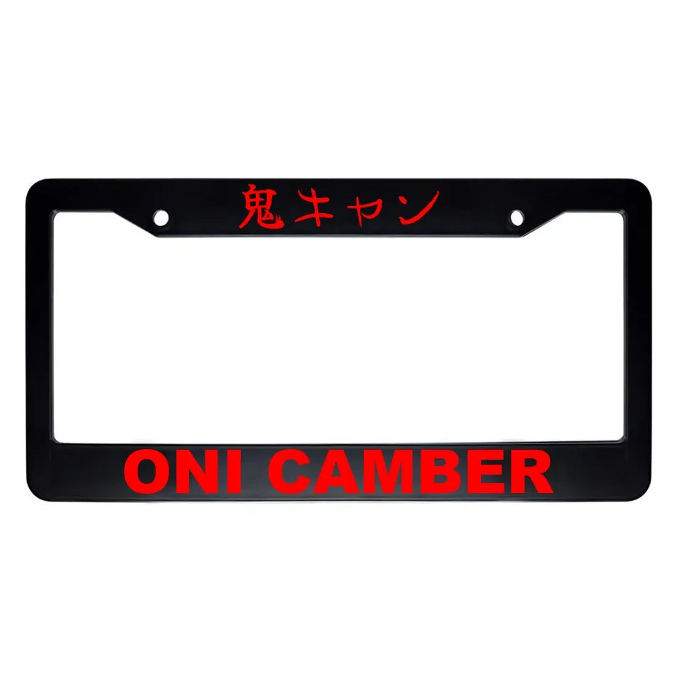 Oni Camber ABS Black Plastic Kanji Japanese License Plate Frame - Red Text