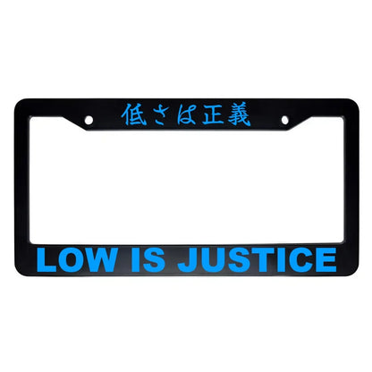 Low Is Justice ABS Black Plastic Kanji Japanese License Plate Frame - Blue Text