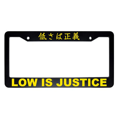 Low Is Justice ABS Black Plastic Kanji Japanese License Plate Frame - Yellow Text