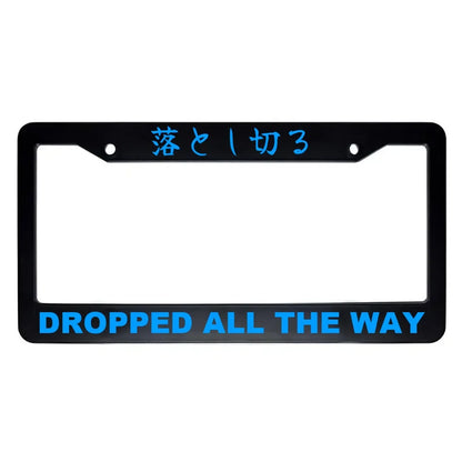 Dropped All the Way ABS Black Plastic Kanji Japanese License Plate Frame - Blue Text