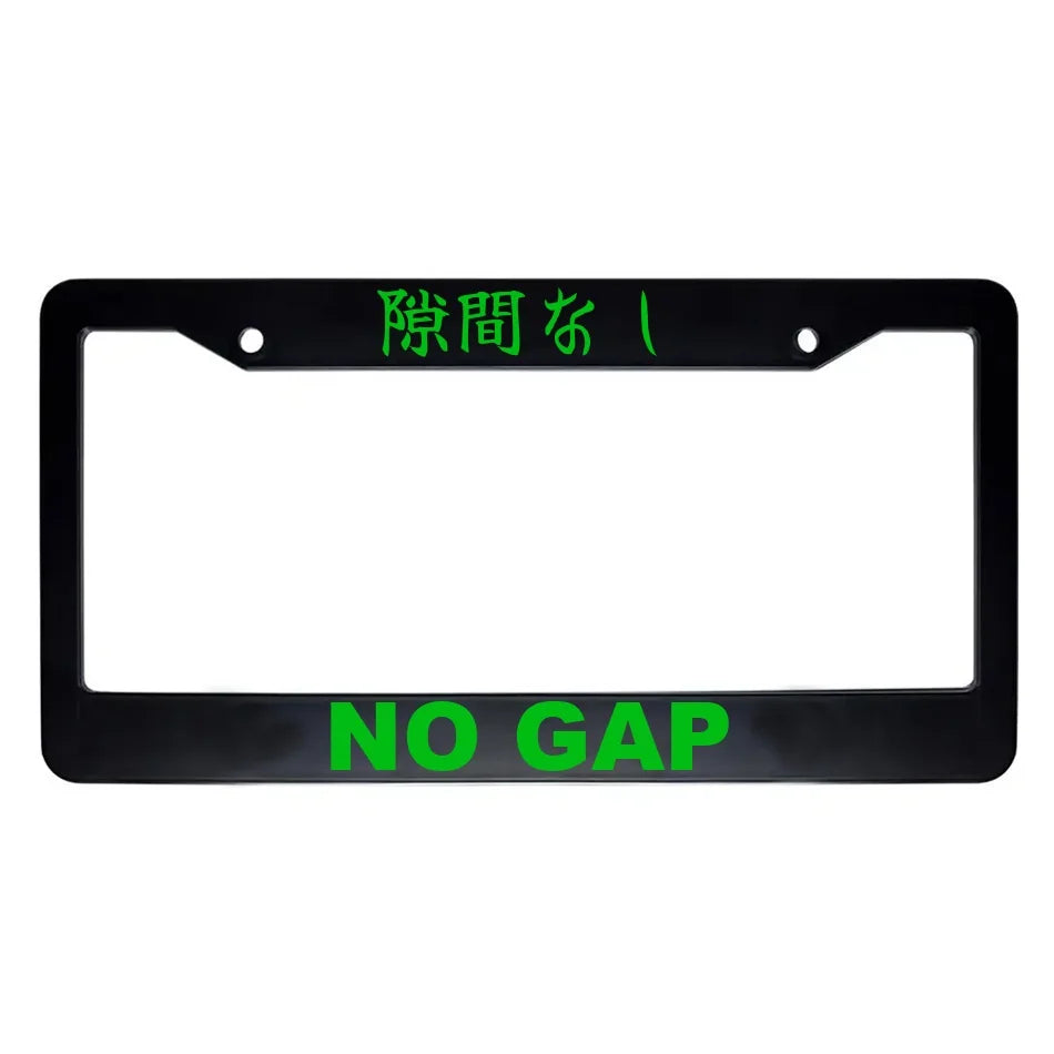 No Gap ABS Black Plastic Kanji Japanese License Plate Frame - Green Text