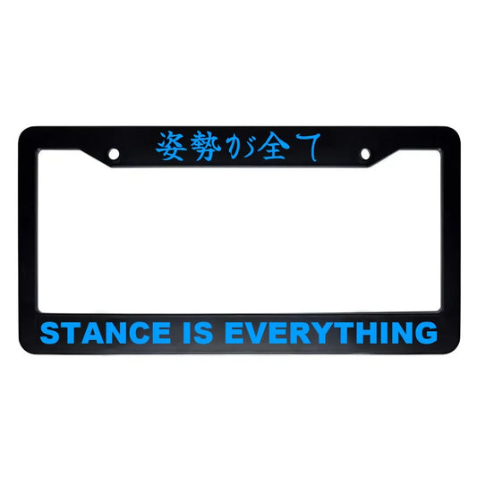 Stance Is Everything ABS Black Plastic Kanji Japanese License Plate Frame - Blue Text