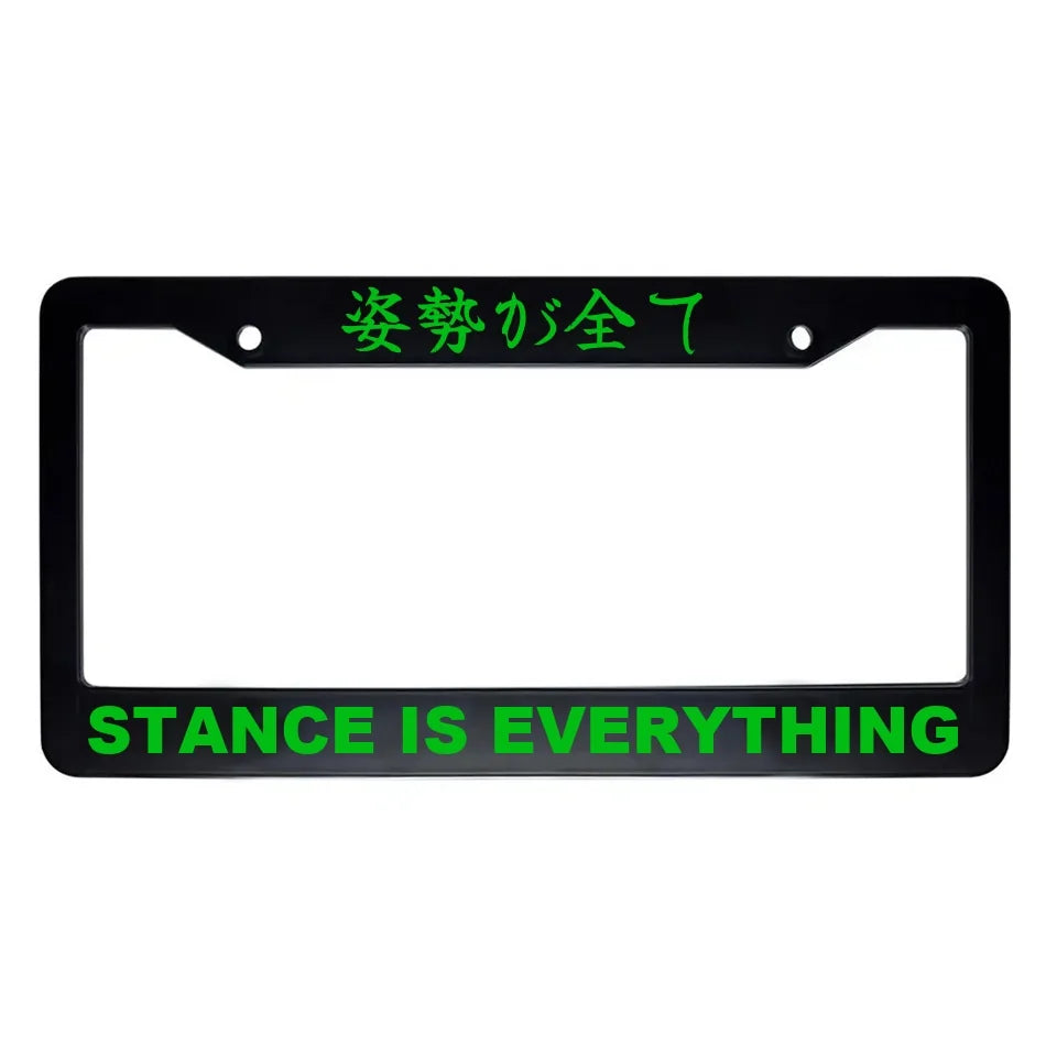 Stance Is Everything ABS Black Plastic Kanji Japanese License Plate Frame - Green Text
