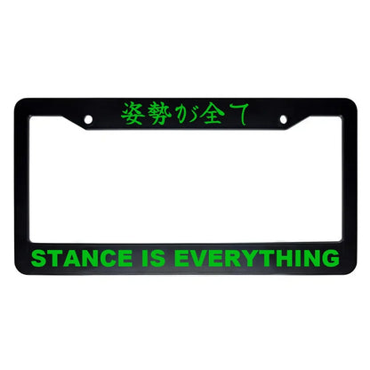 Stance Is Everything ABS Black Plastic Kanji Japanese License Plate Frame - Green Text