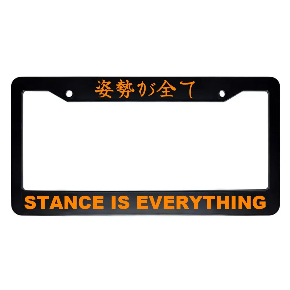 Stance Is Everything ABS Black Plastic Kanji Japanese License Plate Frame - Orange Text
