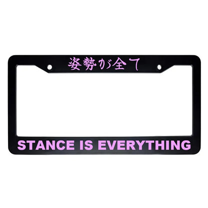 Stance Is Everything ABS Black Plastic Kanji Japanese License Plate Frame - Pink Text