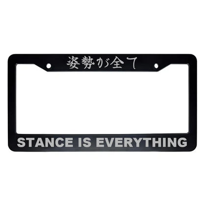 Stance Is Everything ABS Black Plastic Kanji Japanese License Plate Frame - Silver Text