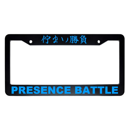 Presence Battle ABS Black Plastic Kanji Japanese License Plate Frame - Blue Text
