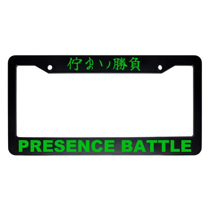 Presence Battle ABS Black Plastic Kanji Japanese License Plate Frame - Green Text