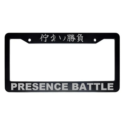Presence Battle ABS Black Plastic Kanji Japanese License Plate Frame - Silver Text