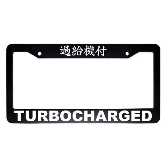 Turbocharged ABS Black Plastic Kanji Japanese License Plate Frame - White Text
