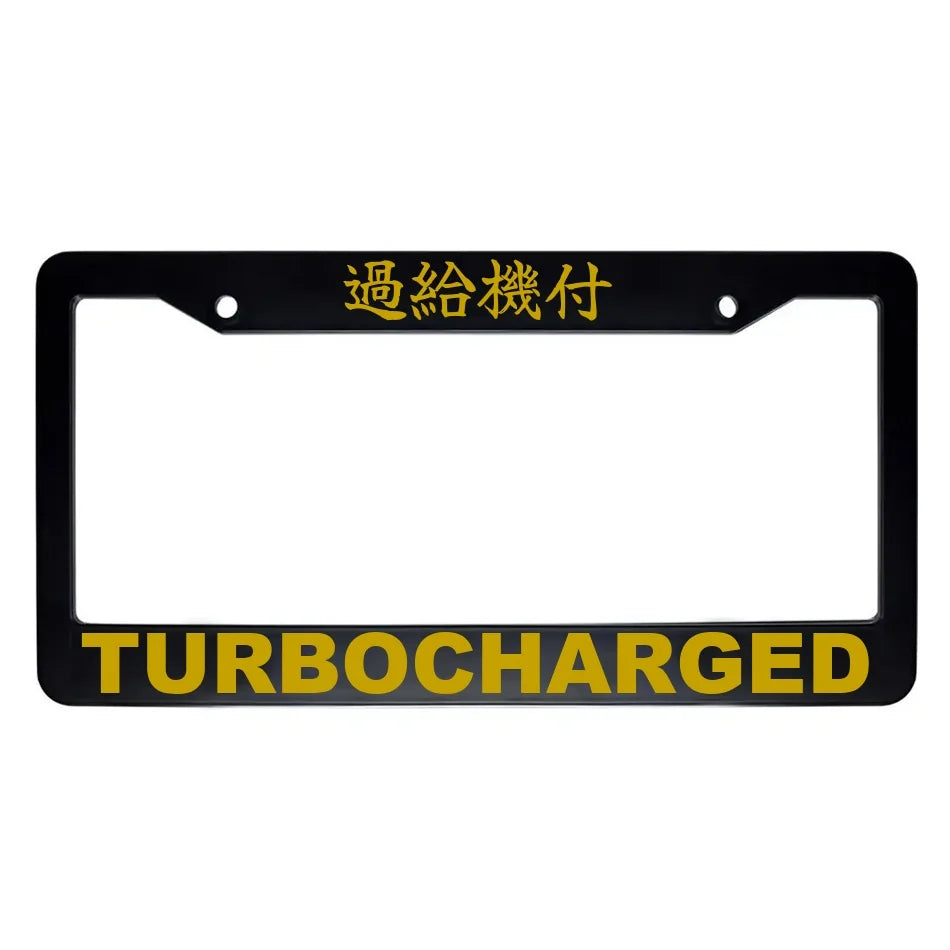 Turbocharged ABS Black Plastic Kanji Japanese License Plate Frame - Gold Text