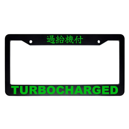 Turbocharged ABS Black Plastic Kanji Japanese License Plate Frame - Green Text