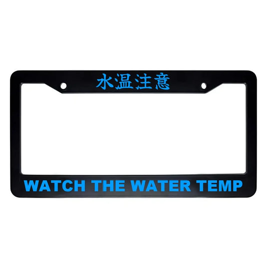 Watch the Water Temp ABS Black Plastic Kanji Japanese License Plate Frame - Blue Text