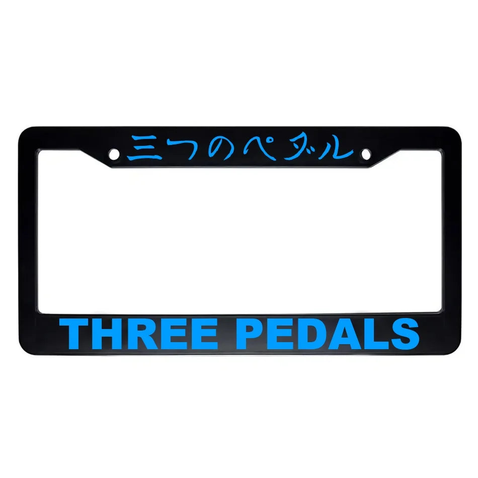 Three Pedals ABS Black Plastic Kanji Japanese License Plate Frame - Blue Text