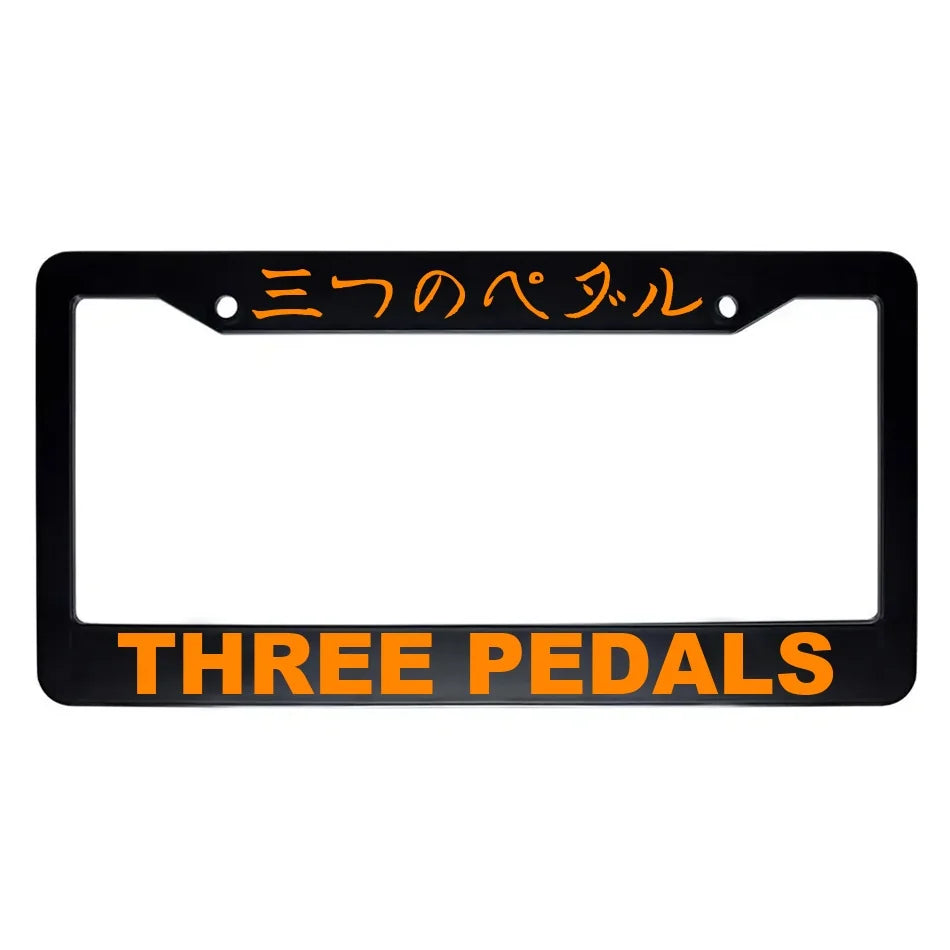 Three Pedals ABS Black Plastic Kanji Japanese License Plate Frame - Orange Text