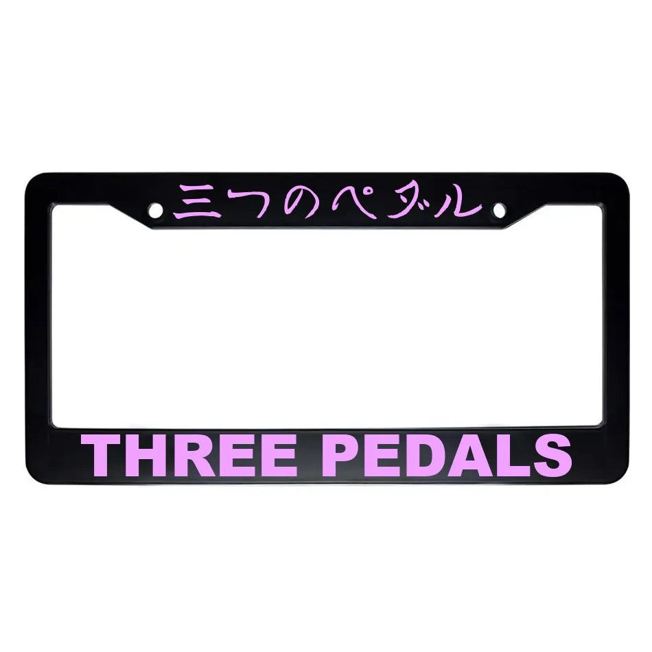 Three Pedals ABS Black Plastic Kanji Japanese License Plate Frame - Pink Text