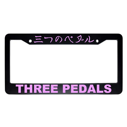 Three Pedals ABS Black Plastic Kanji Japanese License Plate Frame - Pink Text