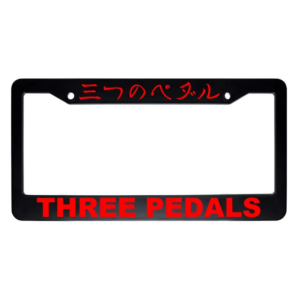 Three Pedals ABS Black Plastic Kanji Japanese License Plate Frame - Red Text